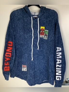 Marvel Blue Heather Hoodie with White Drawstrings